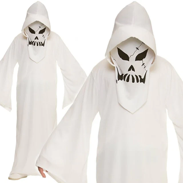 Déguisement Fantôme Blanc Halloween Pour Garçons 4-6 Ans – Robe, Capuche Avec Grille Et Faux – Look Spooky Et Rigolo