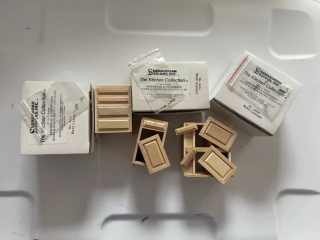 New In Boxes! 3 Shenandoah Design Dollhouse Unfinished Kitchen Cabinets 1:12