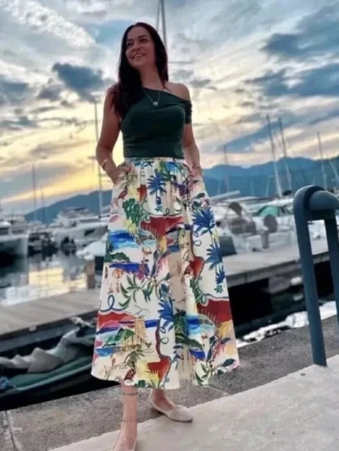 ZARA WOMAN NWT SS24 ZW COLLECTION PRINTED MIDI SKIRT 2516