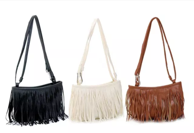 Sac à Main Petit Cow-Girl Noir Simili-Cuir Blanc Braun Sac Franges Femmes Neuf