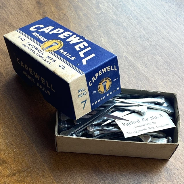 Vintage Capewell Horse Nails 1lb Package Box Checkered Head Nail Lot 3
