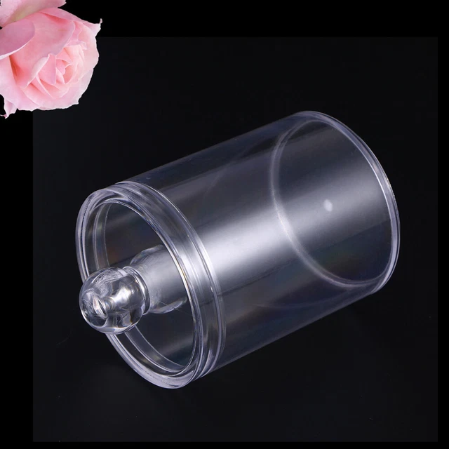 Qtip Distributeur De Boules De Coton Carré En Acrylique Avec Couvercle En Bambou, Distributeur