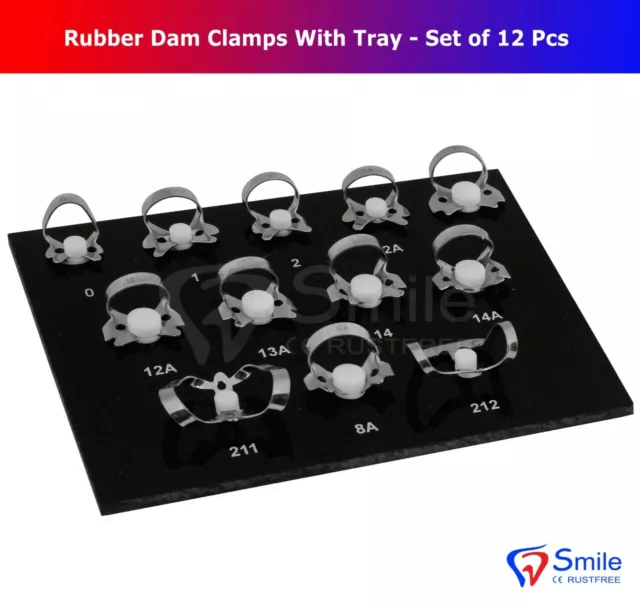 12 Pcs Endodontic Rubber Dam Clamps Dental Instrument With Black Tray - Smile UK 2