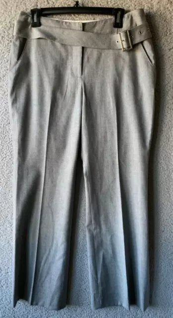 Anne Klein Gray Wide Leg Suit Pants Attached Belt Size 10P