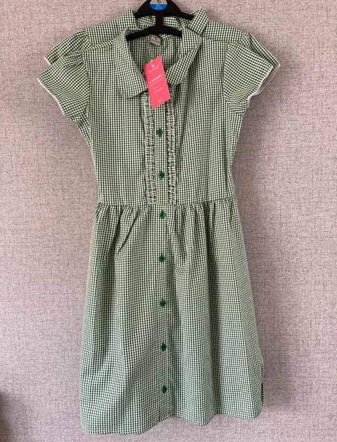 Girls Age 13 School Uniform Green White Gingham Dress Double Pack Spring Summer