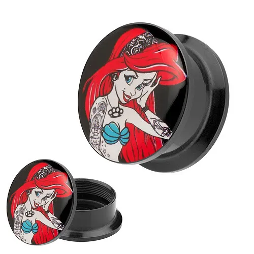 Flesh Tunnel Picture Ohr Plug Piercing mit Bild Motiv Comic Tattoo Arielle