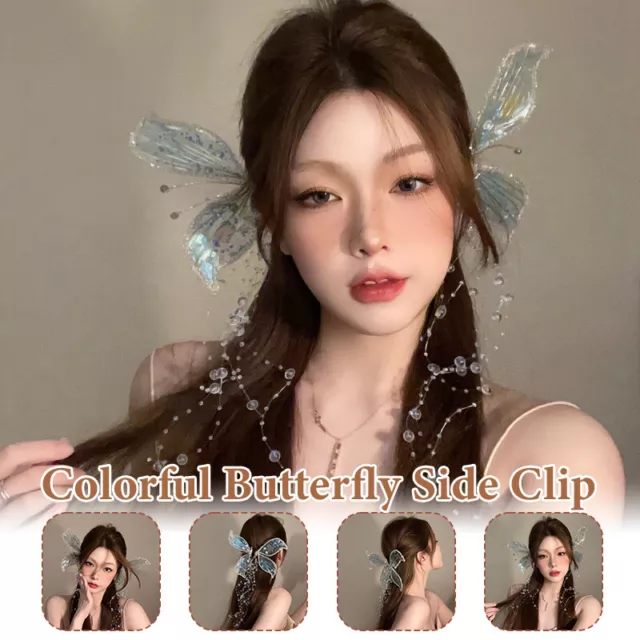 Hair Claw Butterfly Side Clip Crystal Glitter Hairpin Bridal Fairy Ear Headwear