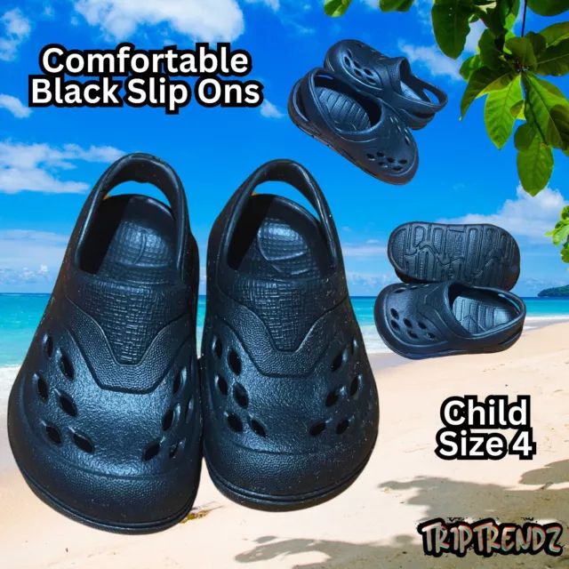 Childrens S4 Comfortable Black Slip On Shoes
