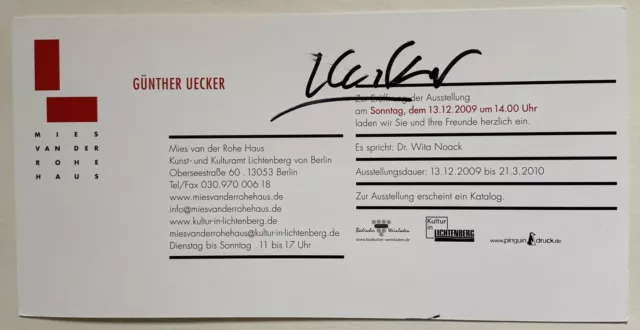 Günther Uecker signiert Einladung Orig. Unterschrift Signatur Autogramm signed