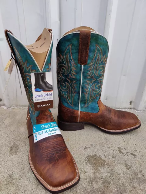 ARIAT WILD THANG Mens Size 12 D Brown Green Leather Square Toe Cowboy ...
