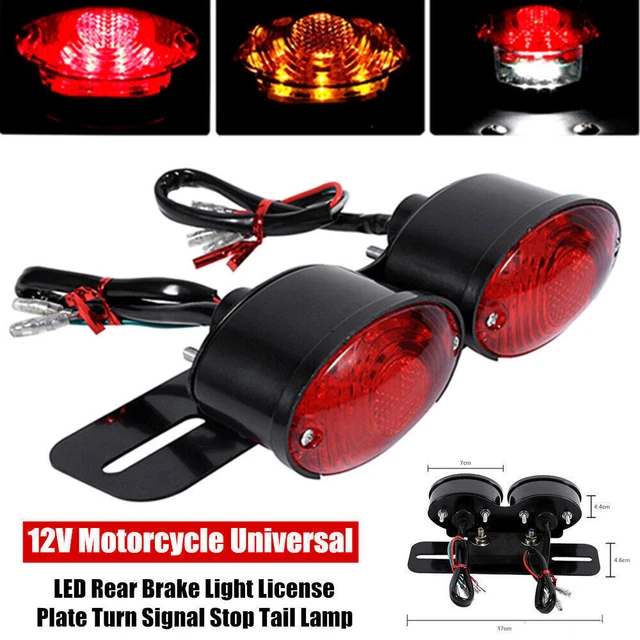12V Motorcycle Bike Modified Double Oval Tail Lights LED Brake Light Turn Signal