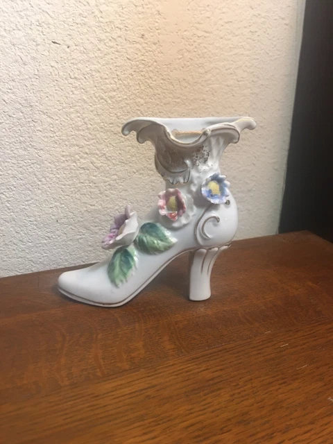 Vintage Thames Porcelain Hand Painted Flowered Victorian Boot Figurine
