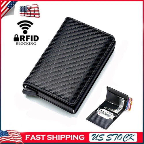 RFID Blocking Leather Mens Wallet Carbon Fiber Purse Slim ID Credit Card Holder