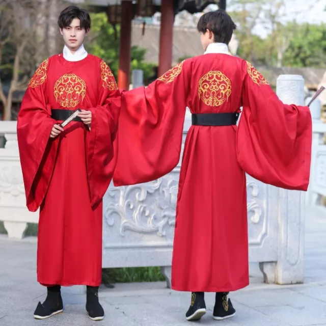 Man Hanfu Kimono Red Black Tang Dynasty Dress Robe Handsome Ancient Chinese