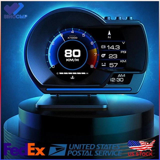 OBD2+GPS HUD Gauge Head Up Car Digital Display Speedometer Turbo RPM Alarm Temp