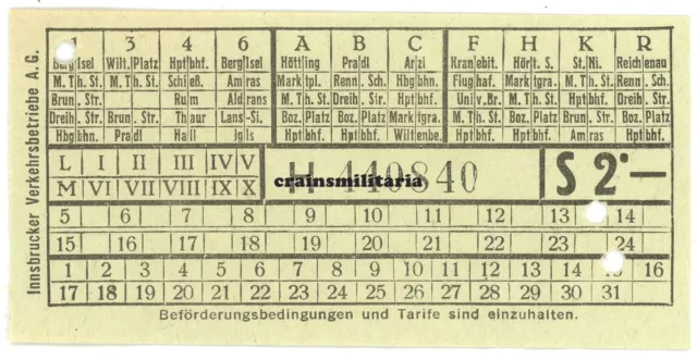 Orig. Fahrschein Fahrkarte INNSBRUCK Strassenbahn Österreich 1963