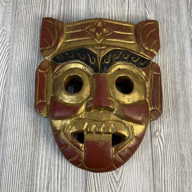 Thai Hand Carved & Painted Wood Mask THAILAND WALL ART 10” Tall