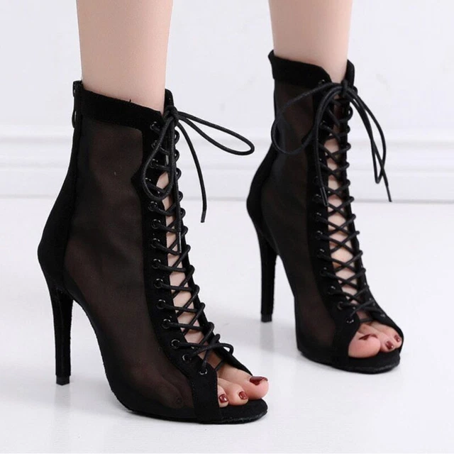Mesh Cool Women Summer Short Boots Net Boots Thin Heel High Heel Dance Ballroom