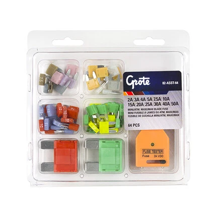 Grote 82-ASST-64 Miniature & Large Blade Fuse Assortment Kit, With Tester 64
