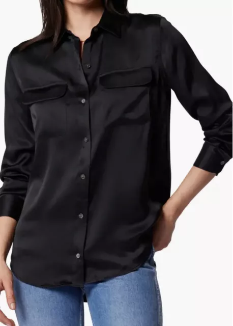 NWOT EQUIPMENT Stretch SATIN RETRO Blouse Top Button Up Shirt Long Sleeve sz XL