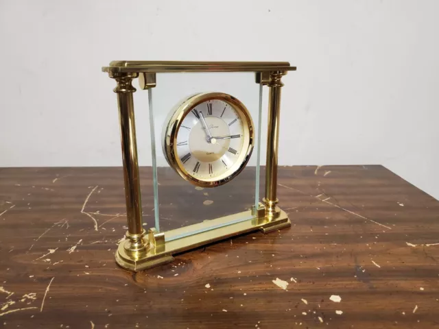 Seth Thomas Brass & Glass Desk Mantle Clock Shelf Table German Movement