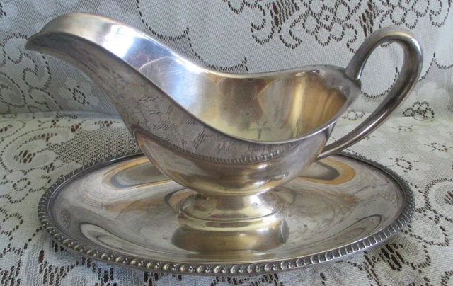 Vintage Silverplated Avon Wm Rogers Gravy Boat With Attached Plate