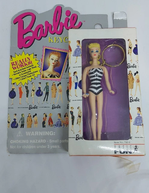 Vtg 1995 Barbie Black & White Barbie Swimsuit Keychain Interactive