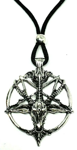 Baphomet Devil Pendant Satan Goat Head Occult Pentagram Bead Cord Necklace