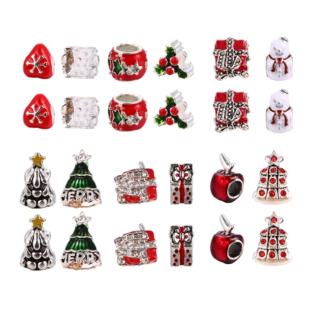 24 Stück Weihnachten Großes Loch Perle Legierung Lose Perle Schmuck DIY Zubehör