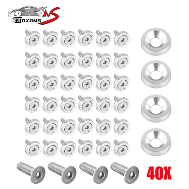 40x JDM Billet Aluminum Fender Bumper Washer Bolt Engine Bay Dress Up Kit Silver