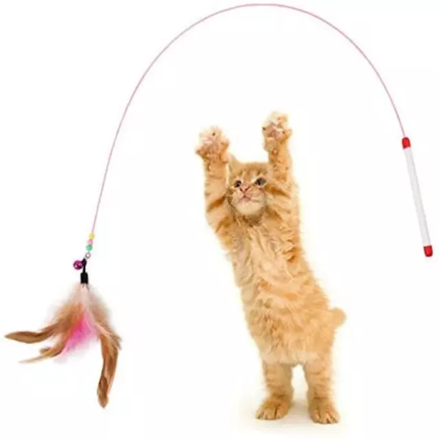 Cat Kitten Toy Feather Wand Stick Cat Teaser Dangle Bell Interactive Play Toys U