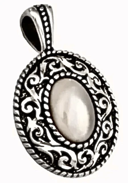 CAROLYN POLLACK Scrolled Sterling Silver PINK MOTHER of PEARL Pendant