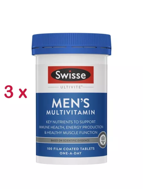 BEST PRICE! 3 x Swisse Men's Ultivite 100 Tablets ONE-A-DAY (Total 300 Tablets)