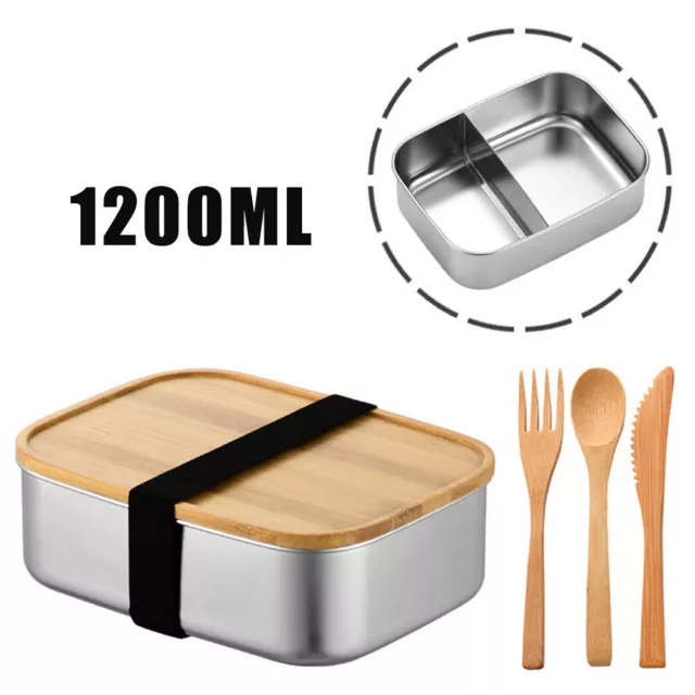 Bento Box mit Fächern Lunchbox Brotdose Essensbox Edelstahl 1200ml mit Besteck