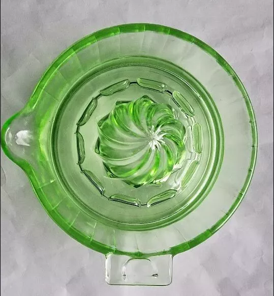 Vintage Tab Handle Green Depression Glass 6" Juicer Reamer Uranium Vaseline