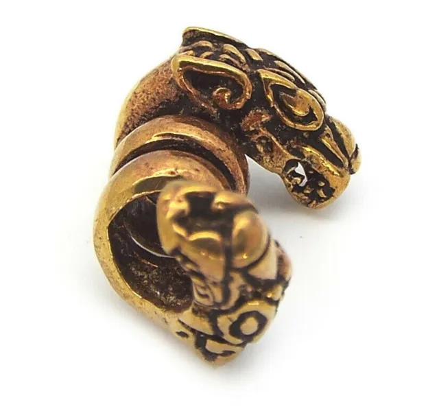 Viking Odin's Wolves (Geri Freki) Beard Bead (6mm hole, made from Solid Bronze)