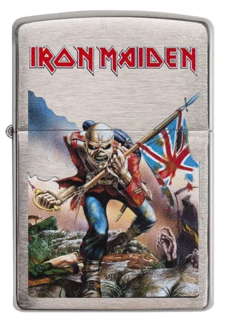 New Zippo Lighter Brushed Chrome Iron Maiden Design Eddie The Head Gift / Boxed