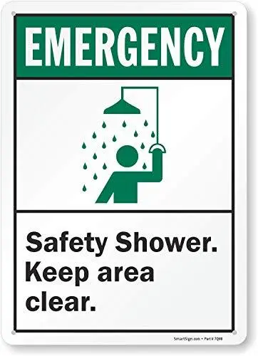 “Emergency - Safety Shower, Keep Area Clear” Sign | 10" x 14" Plastic
