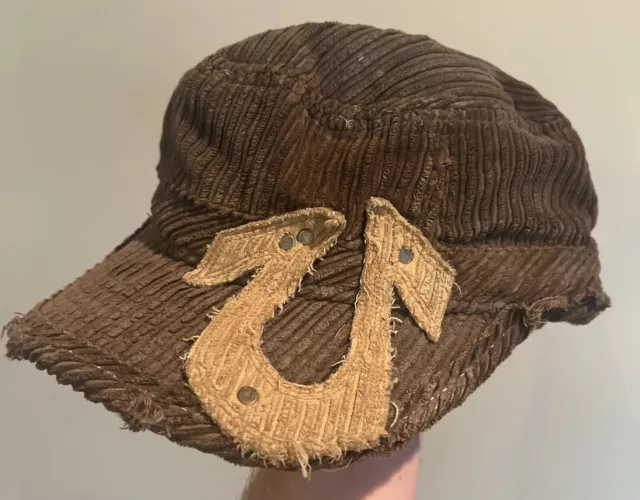 Vintage Rare True Religion Corduroy Distressed Embroidered Hat Brown