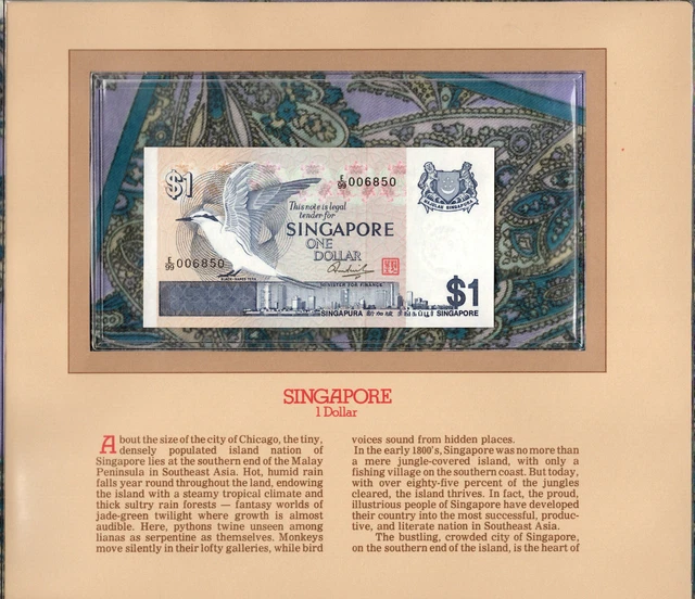 Most Treasured Banknotes Singapore 1976 1 Dollar P-9 UNC Low # E/99 006850