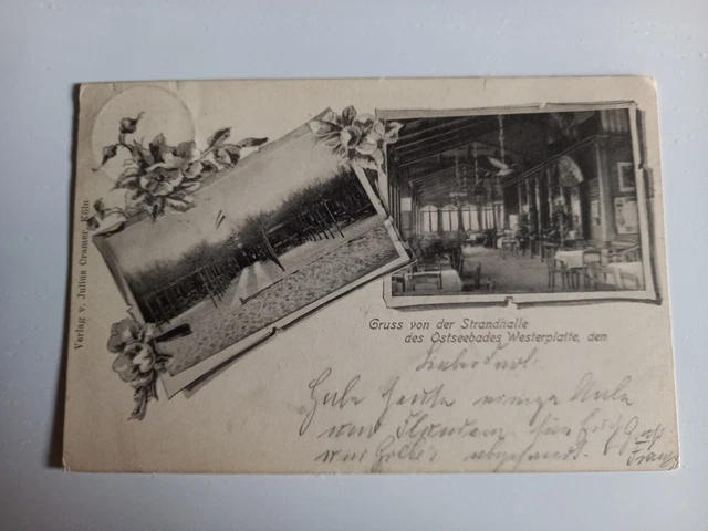 Postkarte Gruss von Strandhalle Ostseebad Westerplatte / Danzig, 1900 gelaufen