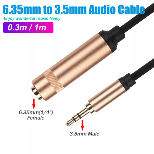 6.35mm 1/4 Inch Female Socket to 3.5mm Male Plug Jack Stereo Audio cable Adaptor