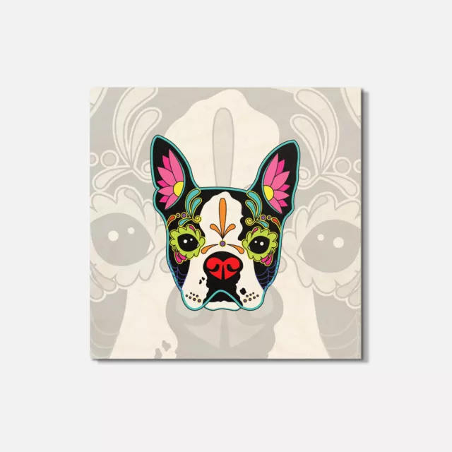 Dog Sugar Skull Day Of The Dead Animal 4'' X 4'' Square Wooden Coaster