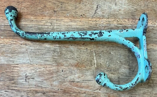 Vintage MEDIUM Heavy Duty COAT HOOK 8" Cast Iron tack harness barn hat wall