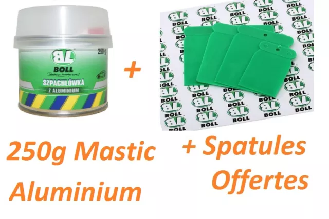 250gr MASTIC ALUMINIUM AVEC DURCISSEUR ET SPATULE CARROSSERIE FER ALU METAL