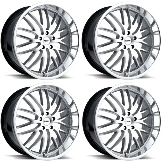 Set 4 18" TSW Snetterton 18x8 Hyper Silver W/ Mirror Cut Lip 5x112 Wheels 32mm Set 4 18" TSW Snetterton 18x8 Hyper Silver W/ Mirror Cut Lip 5x112 Wheels 32mm