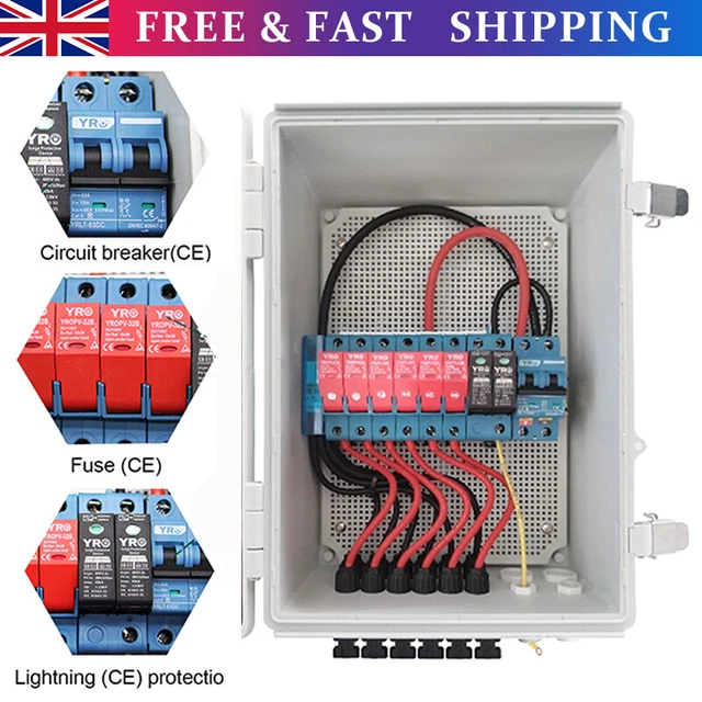 SOLAR PV COMBINER Box 15A Fuse Lightning Protection 6 Strings Circuit