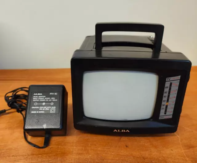 ALBA 5” Portable B/W TV & AM-FM Radio PTV 9C Black CCIR 1 Tested Television Tele