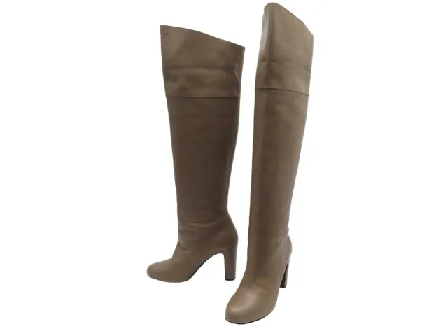 Chaussures Hermes Bottes Cuissardes 40 Cuir Taupe + Boite Pochons Boots 3000€