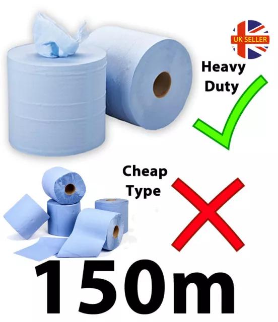 Blue Rolls CentreFeed 2Ply Hand Towels Wipe 150m Roll BULK HEAVY DUTY! 1 to 6 Pk